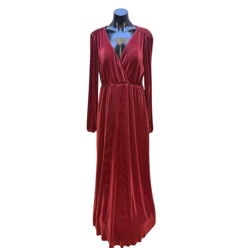 NWT Baltic Born Vintage Red Accordion Long-Sleeve Maxi Dress/V-Neckline Size 3X
